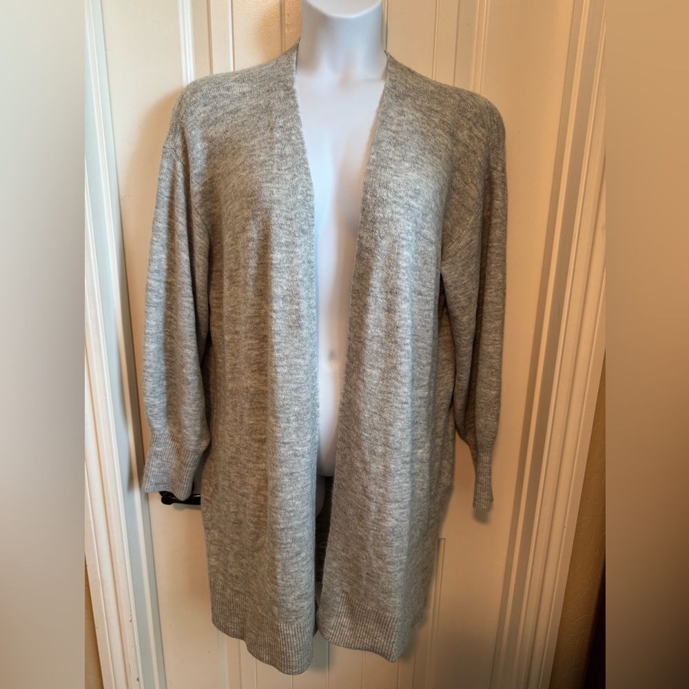 Nine West Cozy Long Sleeve Heather Grey Open  Cardigan Sweater w/Pockets, Sz XL